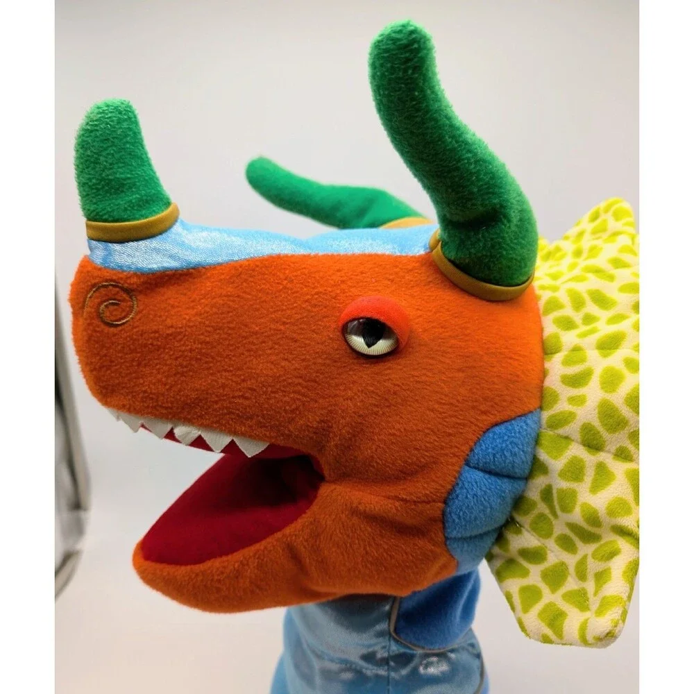 Manhattan Toy Dragon Hand Puppet Plush Orange Blue Stuffed Animal 2010 17